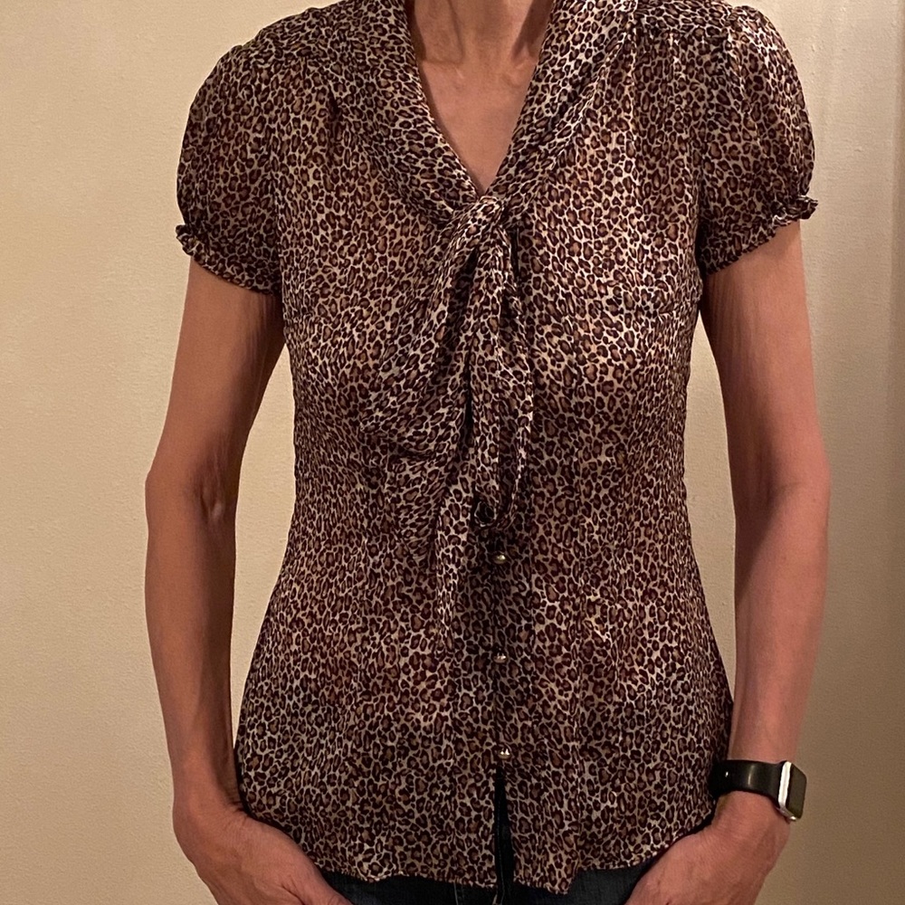 WHBM Leopard Print Tie Blouse Size XXS